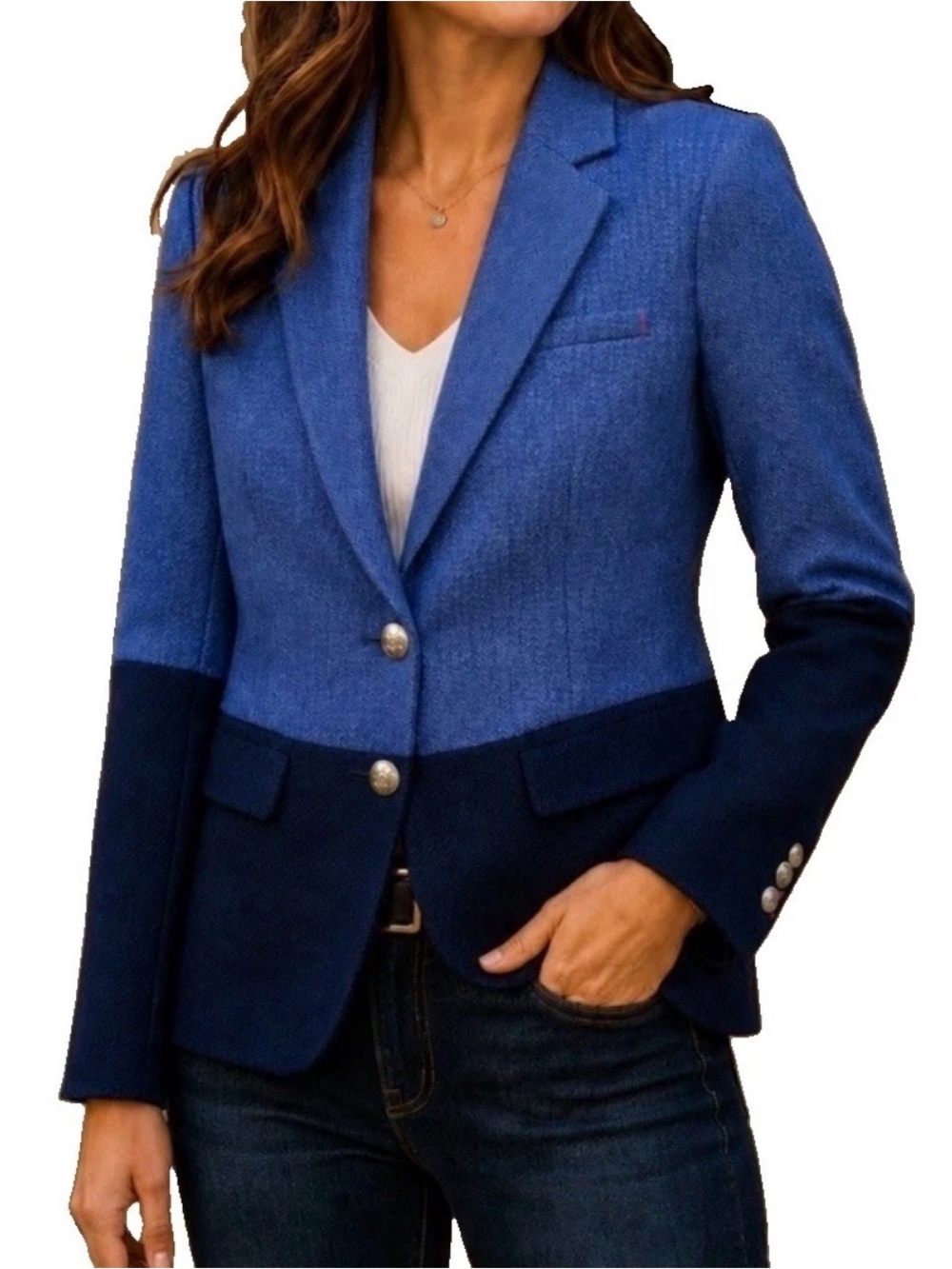 Banana Republic equestrian herringbone Jacket Blazer Wool Color Block Sz 8